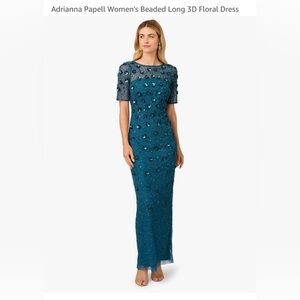 Adrianna Papell Teal Beaded 3D Long Dress